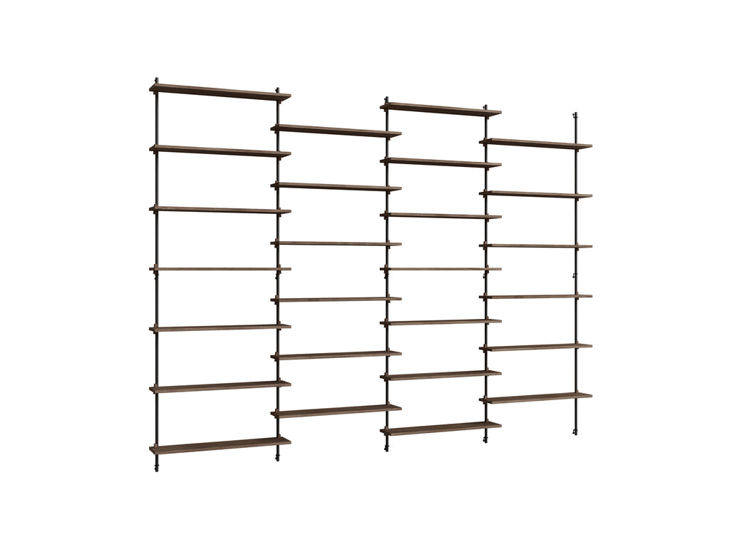 Wall Shelving System Sets (230 cm) by Moebe - WS.230.4 / Black Uprights / Smoked Oak