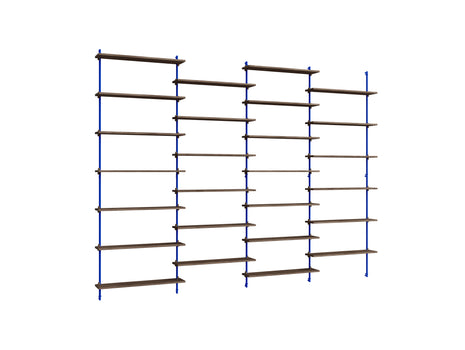 Wall Shelving System Sets (230 cm) by Moebe - WS.230.4 / Deep Blue Uprights / Smoked Oak