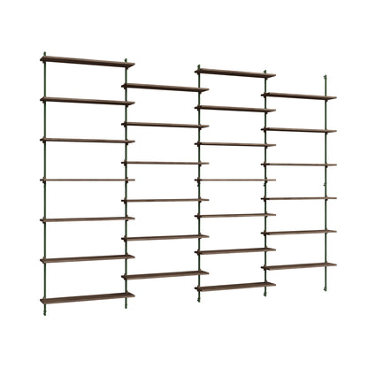 Wall Shelving System Sets (230 cm) by Moebe - WS.230.4 / Pine Green Uprights / Smoked Oak