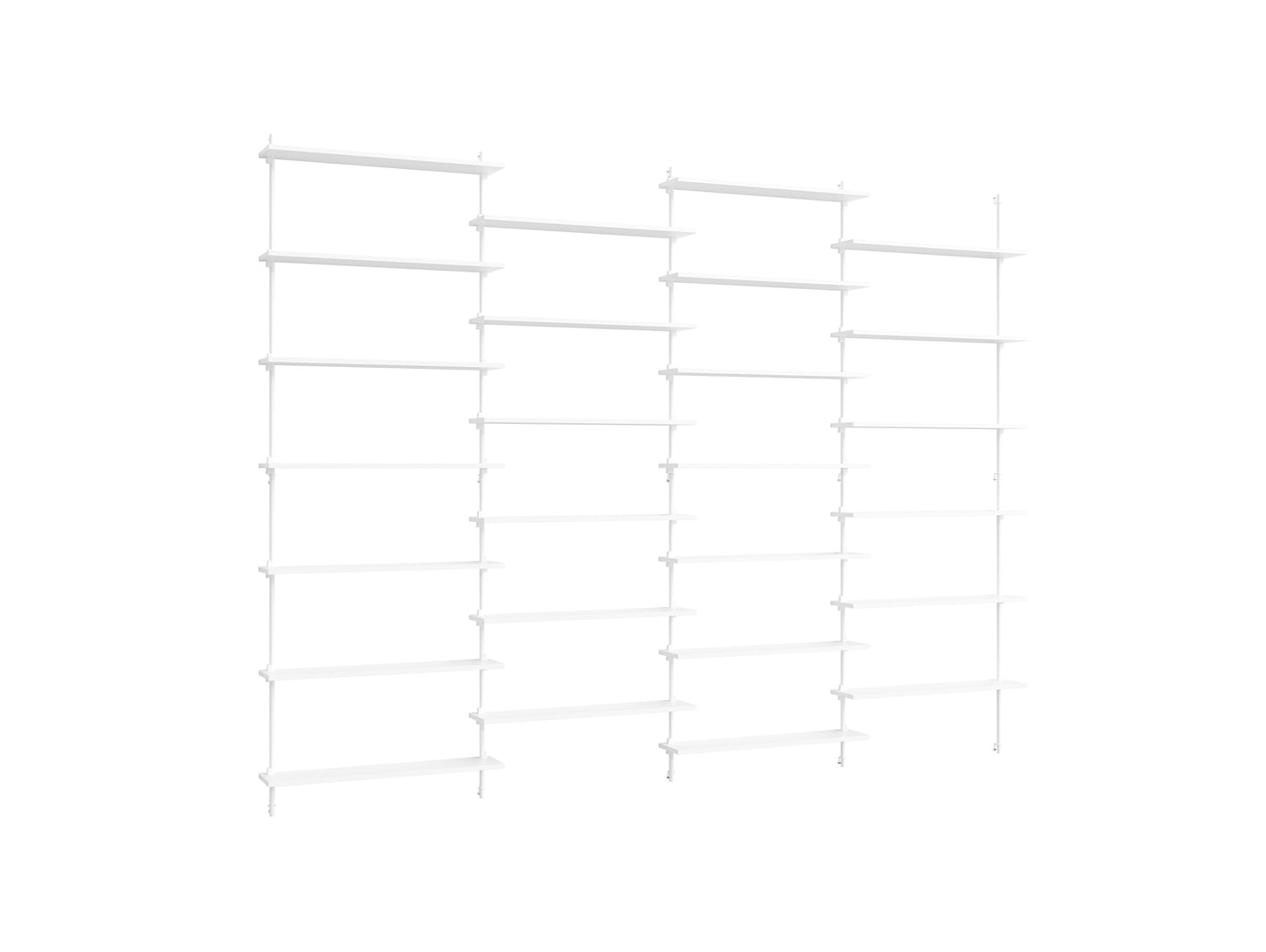 Wall Shelving System Sets (230 cm) by Moebe - WS.230.4 / White Uprights / White Painted Oak