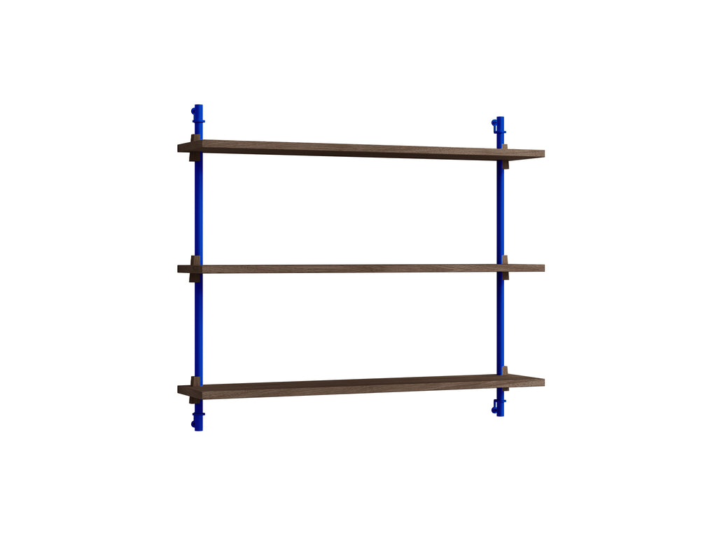 Wall Shelving System Sets 65.1 by Moebe - Deep Blue Uprights / Smoked Oak