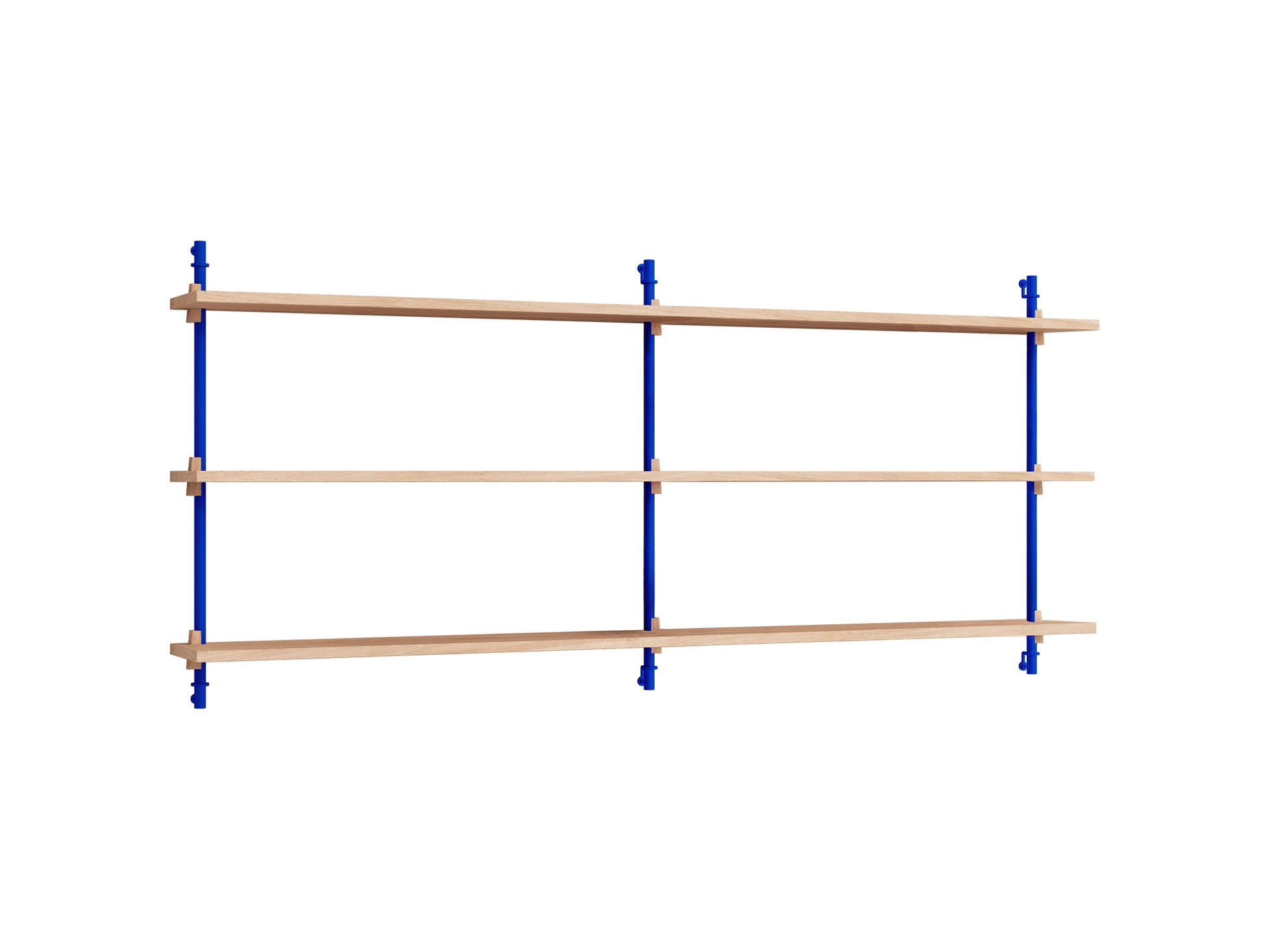 Wall Shelving System Sets 65.2 by Moebe - Deep Blue Uprights / Oiled Oak