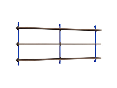 Wall Shelving System Sets 65.2 by Moebe - Deep Blue Uprights / Smoked Oak