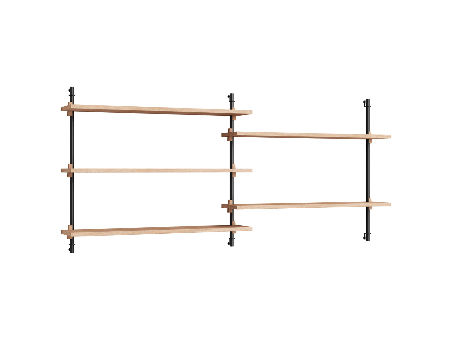 Wall Shelving System Sets 65.2 by Moebe - Black Uprights / Oiled Oak