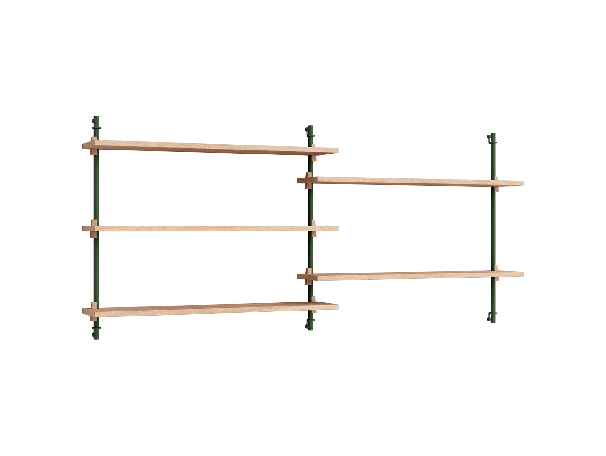 Wall Shelving System Sets 65.2 by Moebe - Pine Green Uprights / Oiled Oak