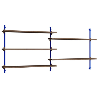 Wall Shelving System Sets 65.2 by Moebe - Deep Blue Uprights / Smoked Oak