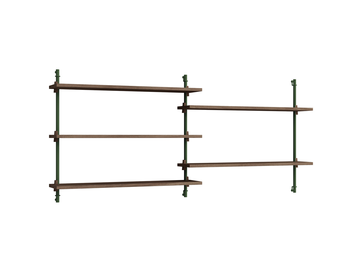 Wall Shelving System Sets 65.2 by Moebe - Pine Green Uprights / Smoked Oak