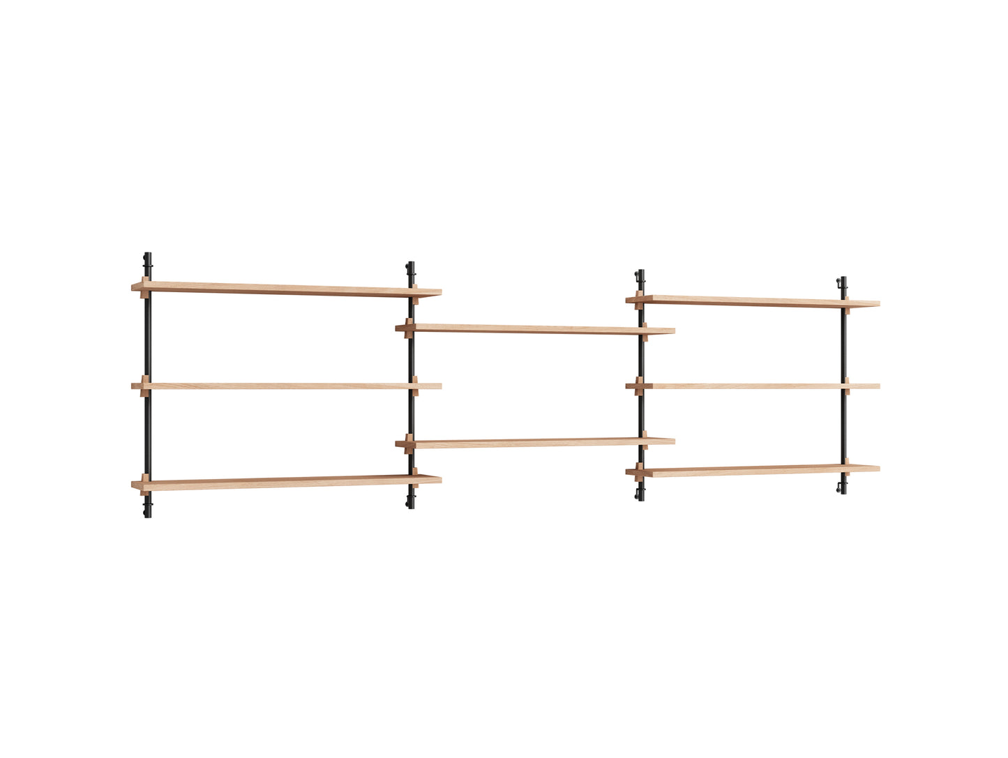 Wall Shelving System Sets 65.3 by Moebe - Black Uprights / Oiled Oak