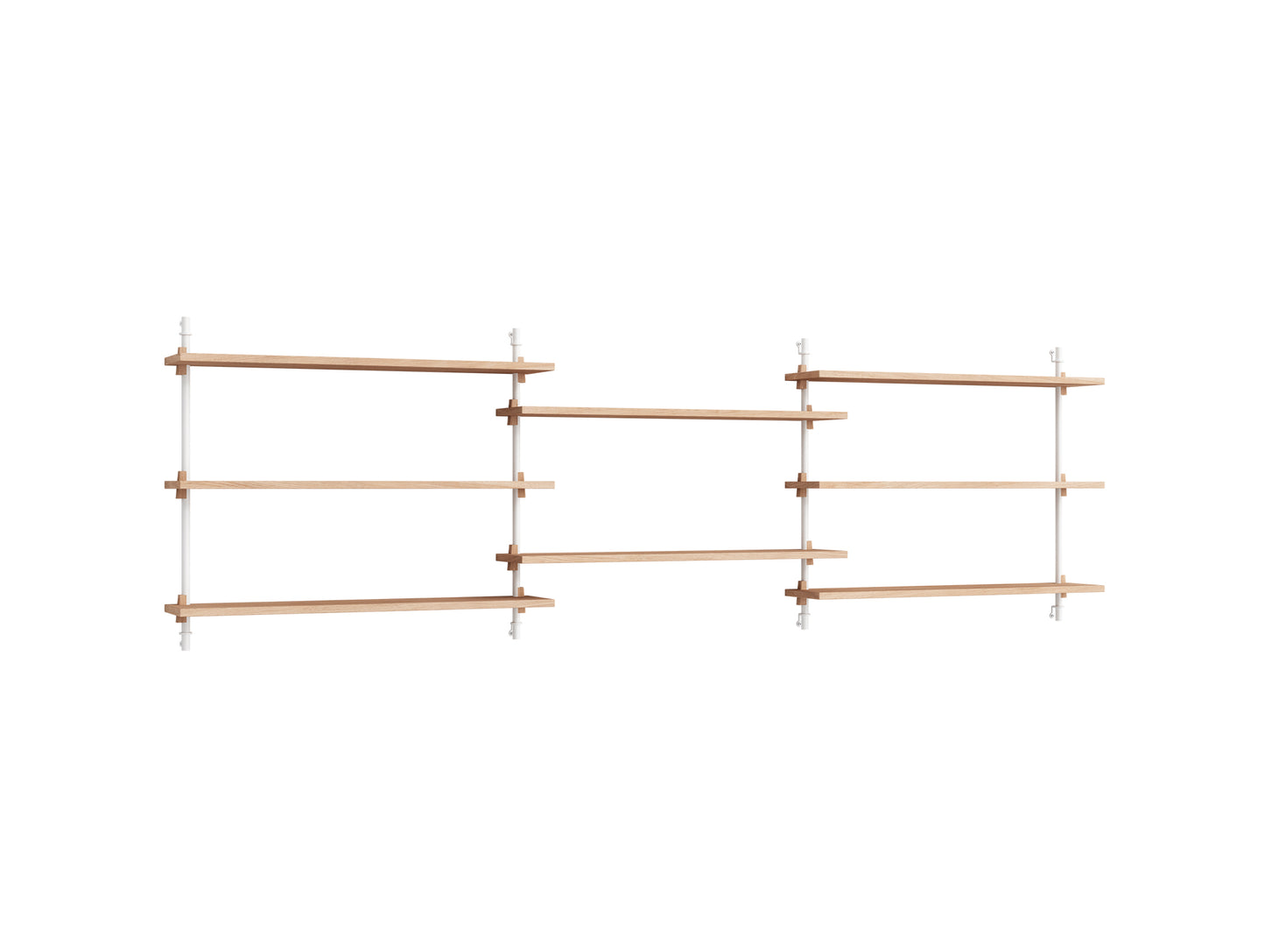 Wall Shelving System Sets 65.3 by Moebe - White Uprights / Oiled Oak