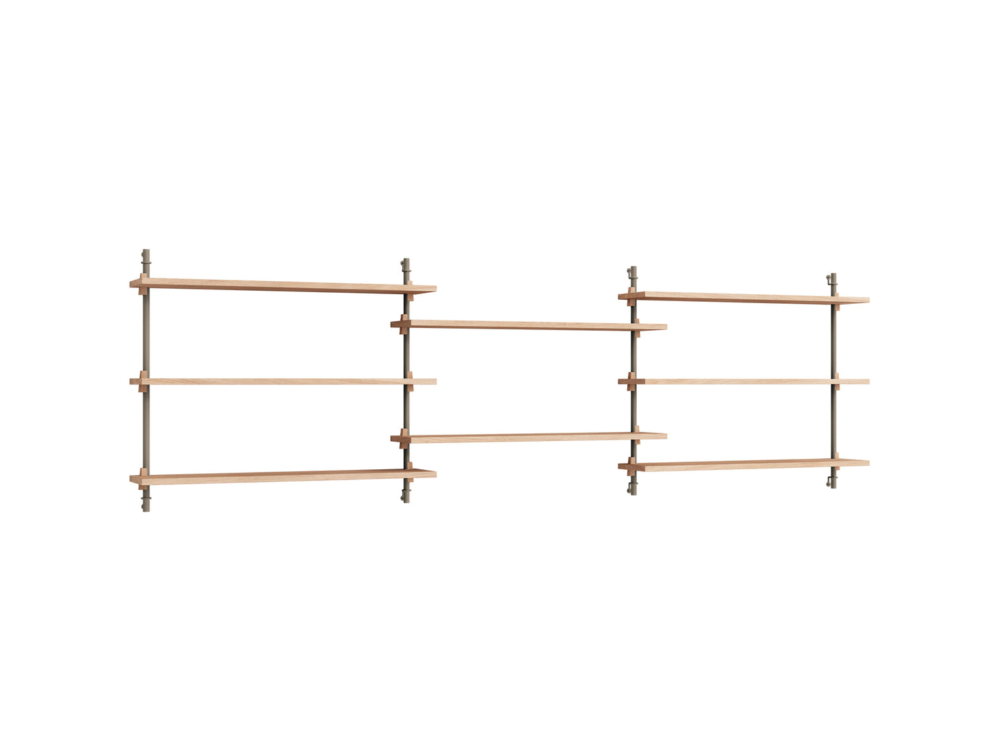 Wall Shelving System Sets 65.3 by Moebe - Warm Grey Uprights / Oiled Oak
