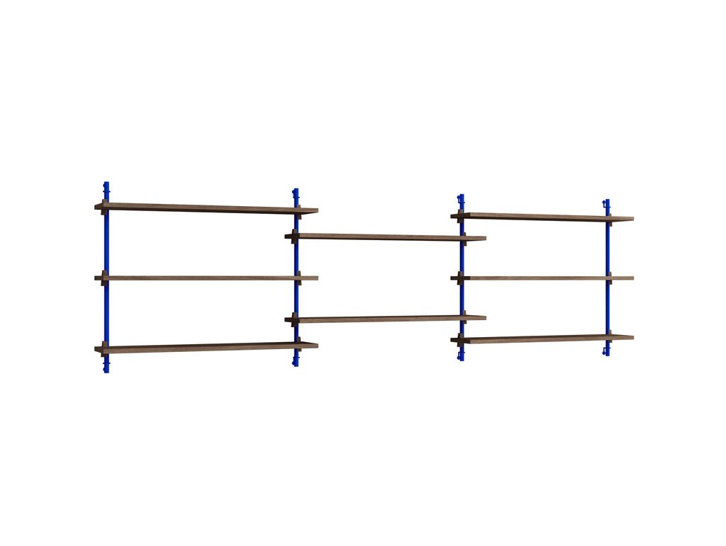 Wall Shelving System Sets 65.3 by Moebe - Deep Blue Uprights / Smoked Oak