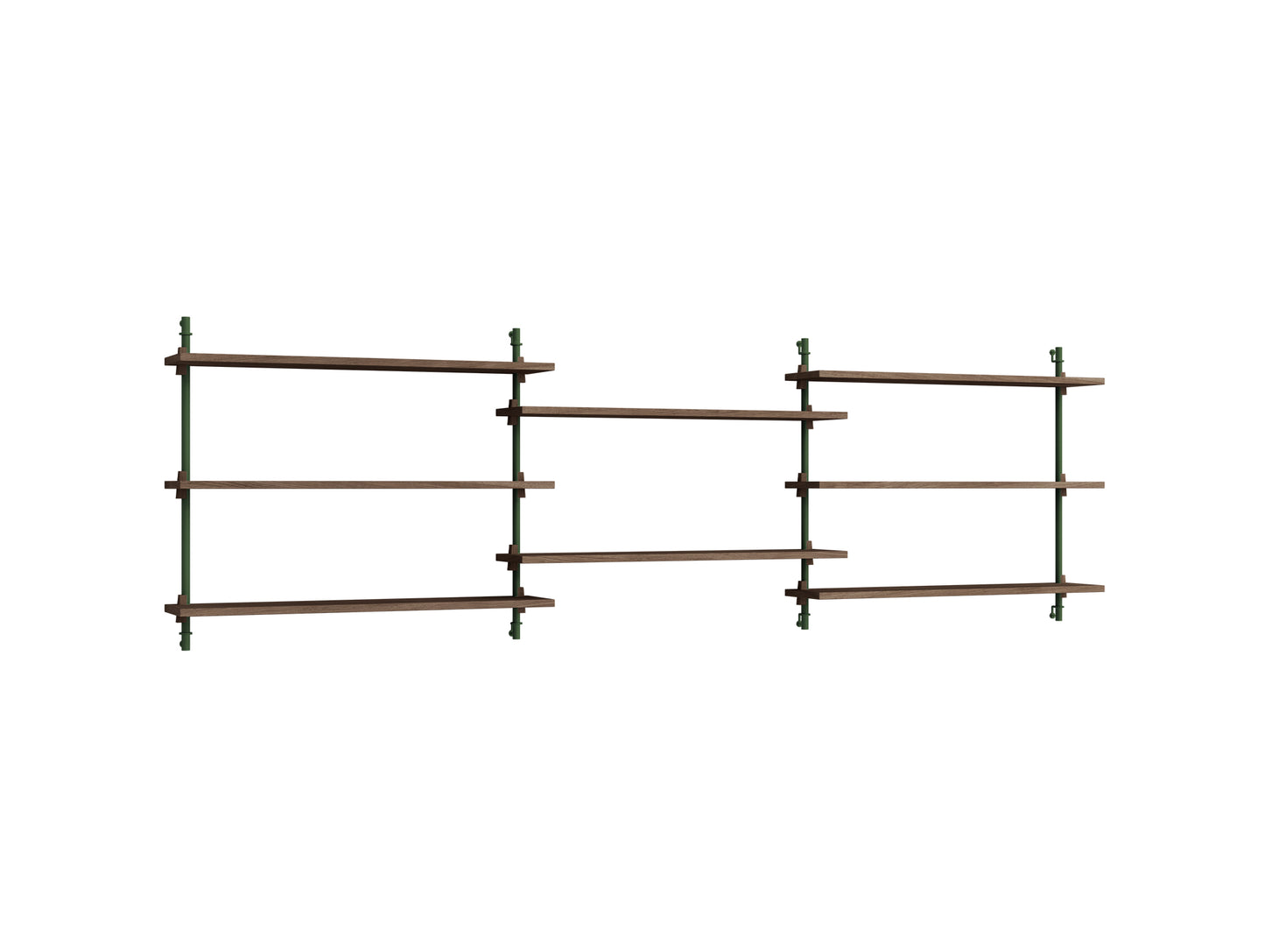 Wall Shelving System Sets 65.3 by Moebe - Pine Green Uprights / Smoked Oak