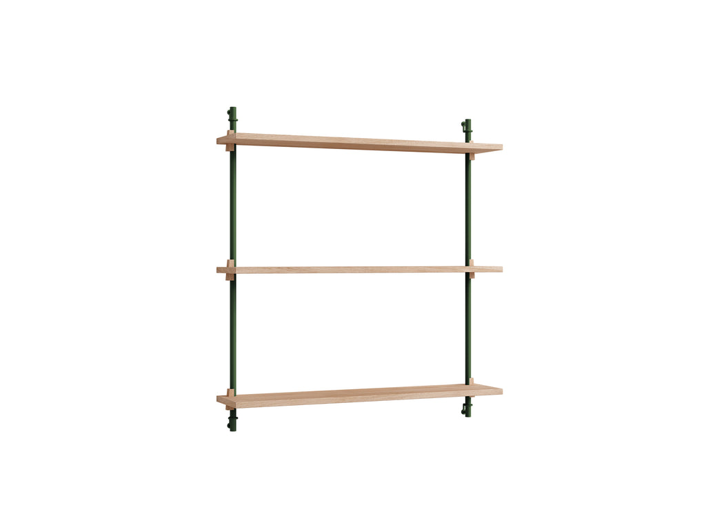 Wall Shelving System Sets (85 cm) by Moebe - WS.85.1 /  Pine Green Uprights / Oiled Oak