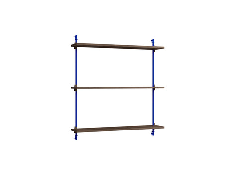Wall Shelving System Sets (85 cm) by Moebe - WS.85.1 /  Deep Blue Uprights / Smoked Oak
