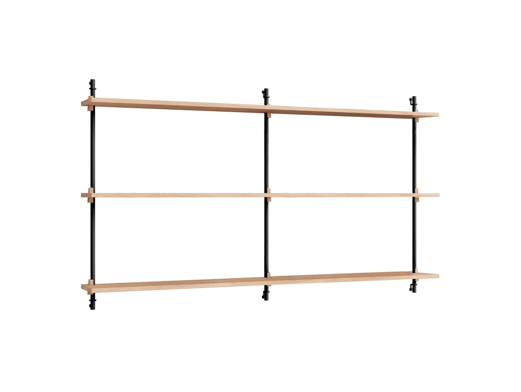 Wall Shelving System Sets (85 cm) by Moebe - WS.85.2 B / Black Uprights / Oiled Oak