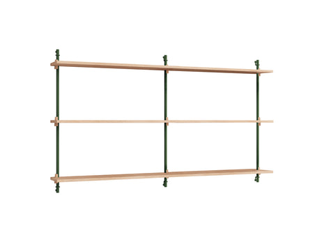 Wall Shelving System Sets (85 cm) by Moebe - WS.85.2 B / Pine Green Uprights / Oiled Oak