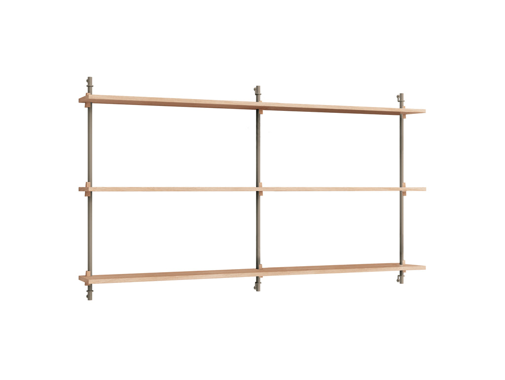 Wall Shelving System Sets (85 cm) by Moebe - WS.85.2 B / Warm Grey Uprights / Oiled Oak