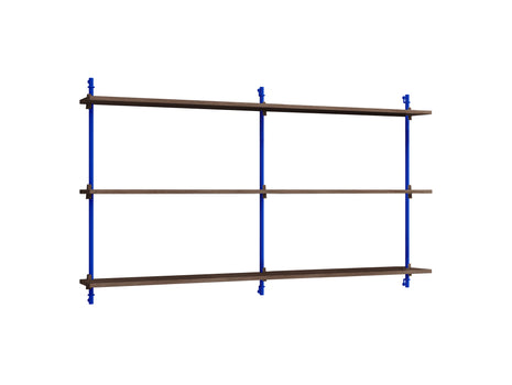 Wall Shelving System Sets (85 cm) by Moebe - WS.85.2 B / Deep Blue Uprights / Smoked Oak