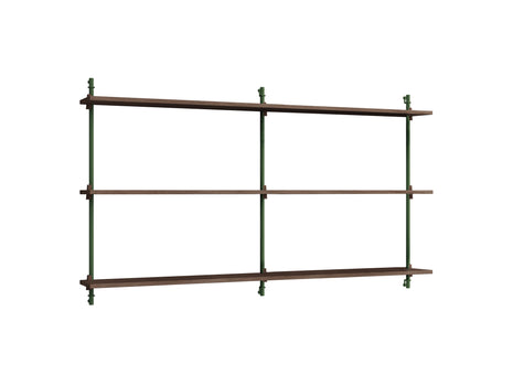Wall Shelving System Sets (85 cm) by Moebe - WS.85.2 B / Pine Green Uprights / Smoked Oak