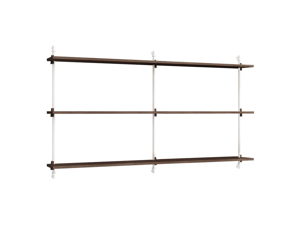 Wall Shelving System Sets (85 cm) by Moebe - WS.85.2 B / White Uprights / Smoked Oak