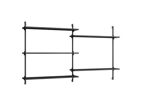 Wall Shelving System Sets (85 cm) by Moebe - WS.85.2 / Black Uprights / Black Painted Oak