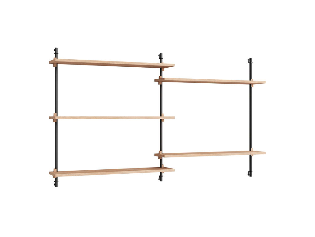 Wall Shelving System Sets (85 cm) by Moebe - WS.85.2 / Black Uprights / Oiled Oak