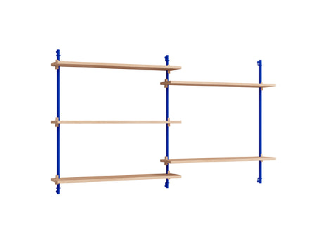 Wall Shelving System Sets (85 cm) by Moebe - WS.85.2 / Deep Blue Uprights / Oiled Oak