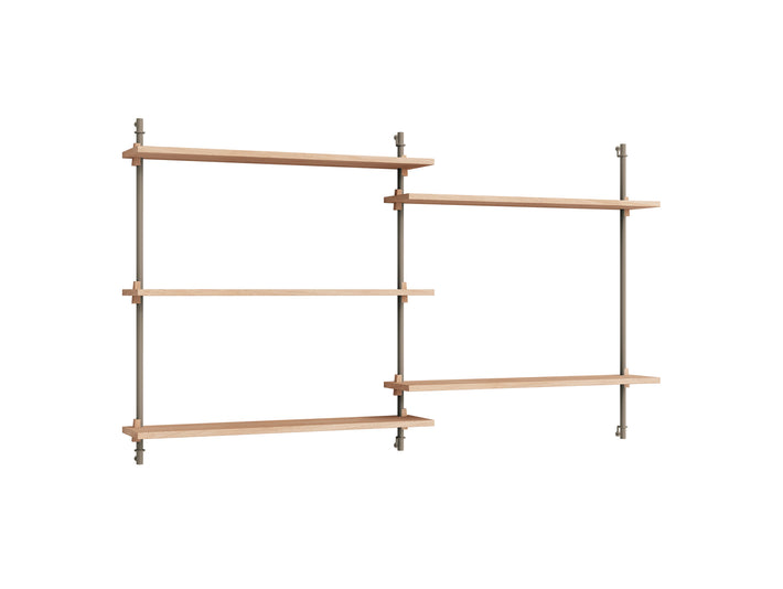 Wall Shelving System Sets (85 cm) by Moebe - WS.85.2 / Warm Grey Uprights / Oiled Oak