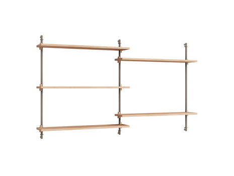 Wall Shelving System Sets (85 cm) by Moebe - WS.85.2 / Warm Grey Uprights / Oiled Oak