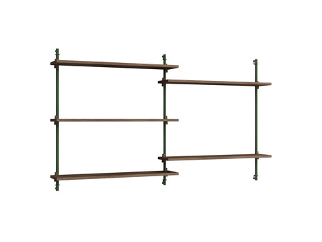 Wall Shelving System Sets (85 cm) by Moebe - WS.85.2 / Pine Green Uprights / Smoked Oak