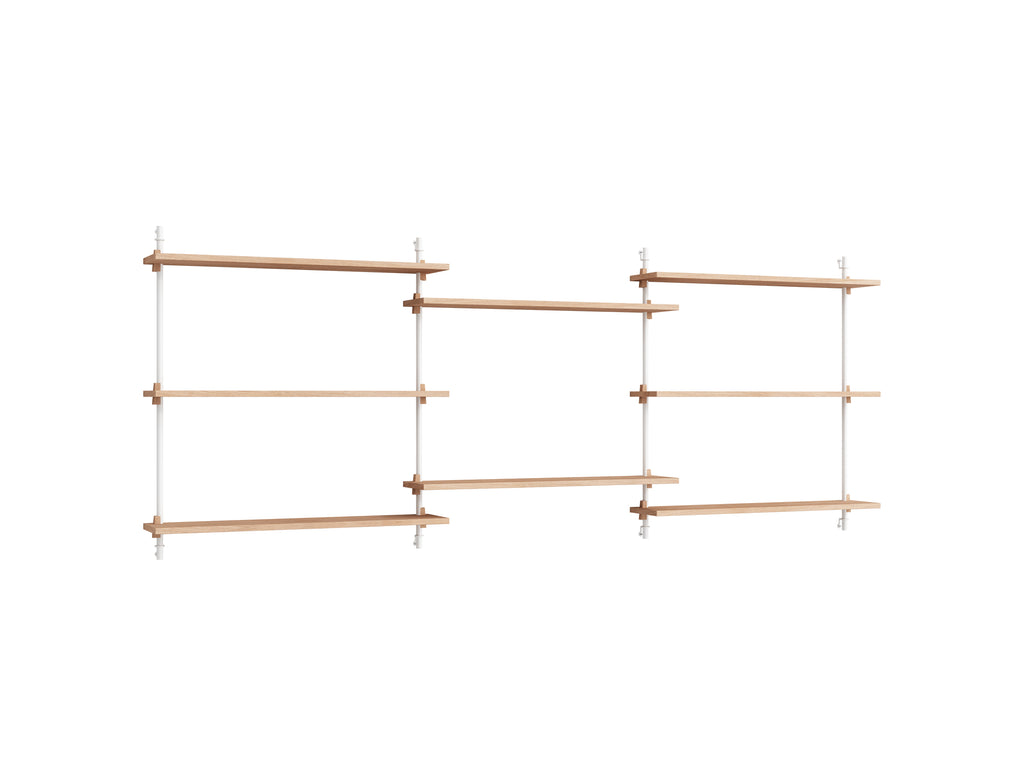 Wall Shelving System Sets (85 cm) by Moebe - WS.85.3 / White Uprights / Oiled Oak