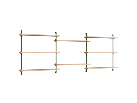 Wall Shelving System Sets (85 cm) by Moebe - WS.85.3 / Pine Green Uprights / Oiled Oak