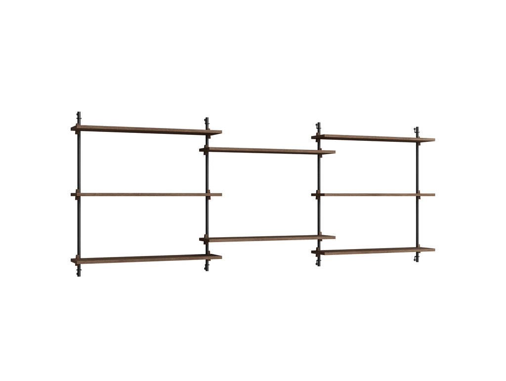 Wall Shelving System Sets (85 cm) by Moebe - WS.85.3 / Black Uprights / Smoked Oak