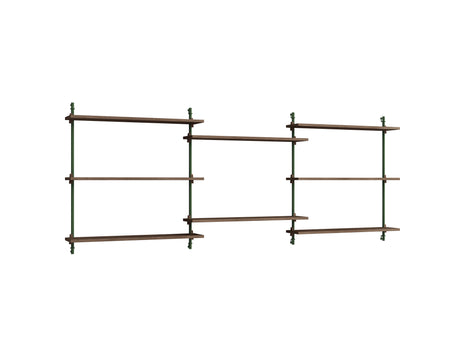 Wall Shelving System Sets (85 cm) by Moebe - WS.85.3 / Pine Green Uprights / Smoked Oak