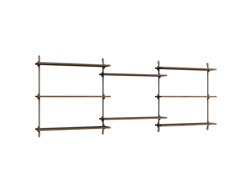 Wall Shelving System Sets (85 cm) by Moebe - WS.85.3 / Warm Grey Uprights / Smoked Oak