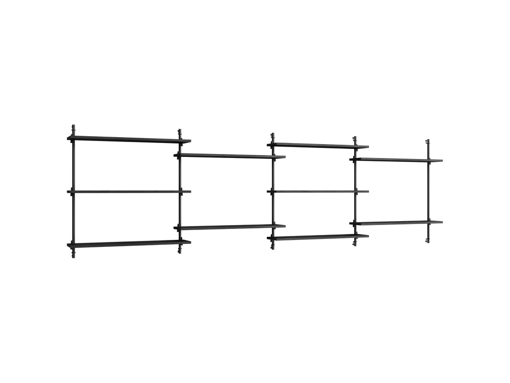 Wall Shelving System Sets (85 cm) by Moebe - WS.85.4 / Black Uprights / Black Painted Oak