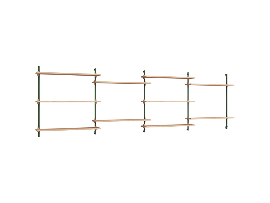 Wall Shelving System Sets (85 cm) by Moebe - WS.85.4 / Pine Green Uprights / Oiled Oak