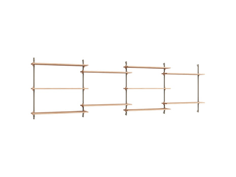 Wall Shelving System Sets (85 cm) by Moebe - WS.85.4 / Warm Grey Uprights / Oiled Oak