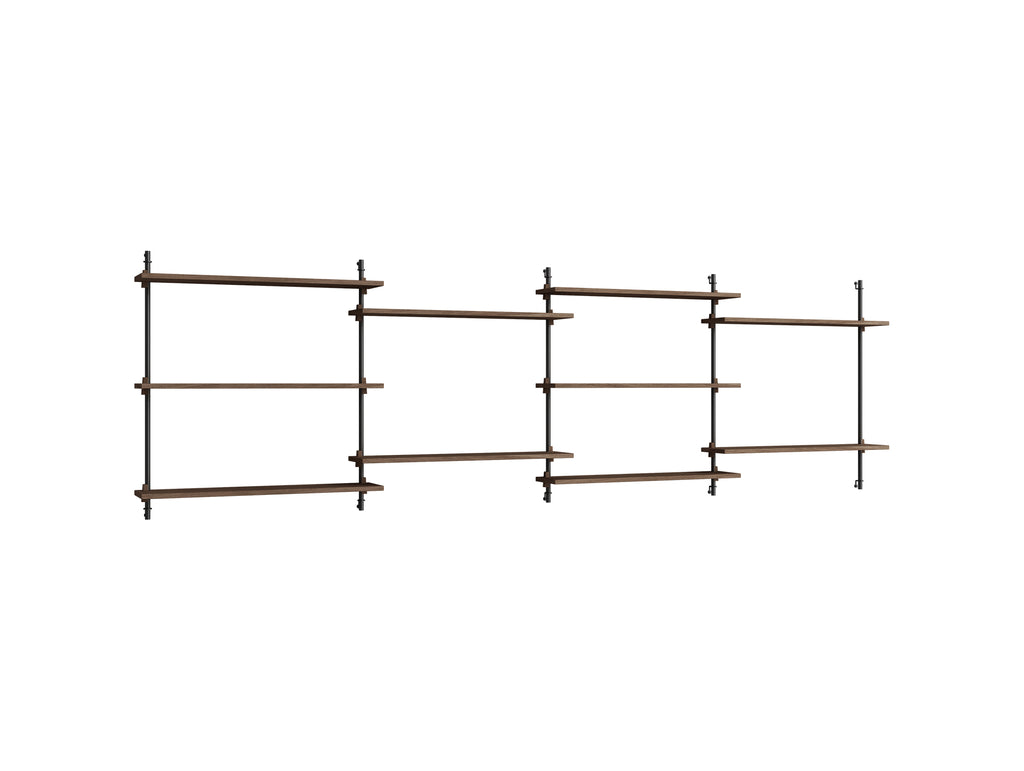 Wall Shelving System Sets (85 cm) by Moebe - WS.85.4 / Black Uprights / Smoked Oak