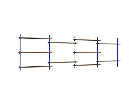 Wall Shelving System Sets (85 cm) by Moebe - WS.85.4 / Deep Blue Uprights / Smoked Oak