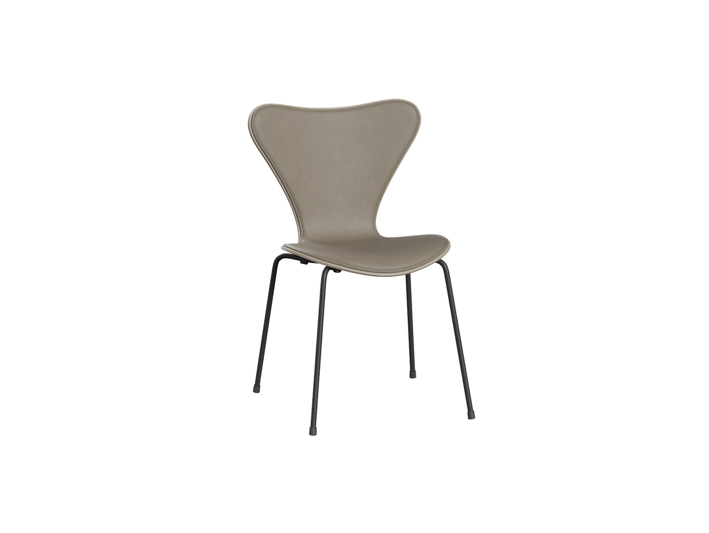 Series 7™ 3107 Dining Chair (Front Upholstered) by Fritz Hansen - Warm Graphite Steel / Front: Essential Light Grey Leather / Back: Light Beige Lacquered Veneer