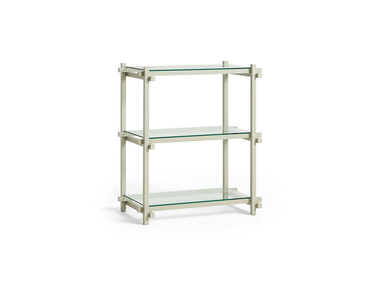 Woody Shelves by HAY - Woody column low / Frame: Smokey Grey Beech / Shelf: Clear Glass