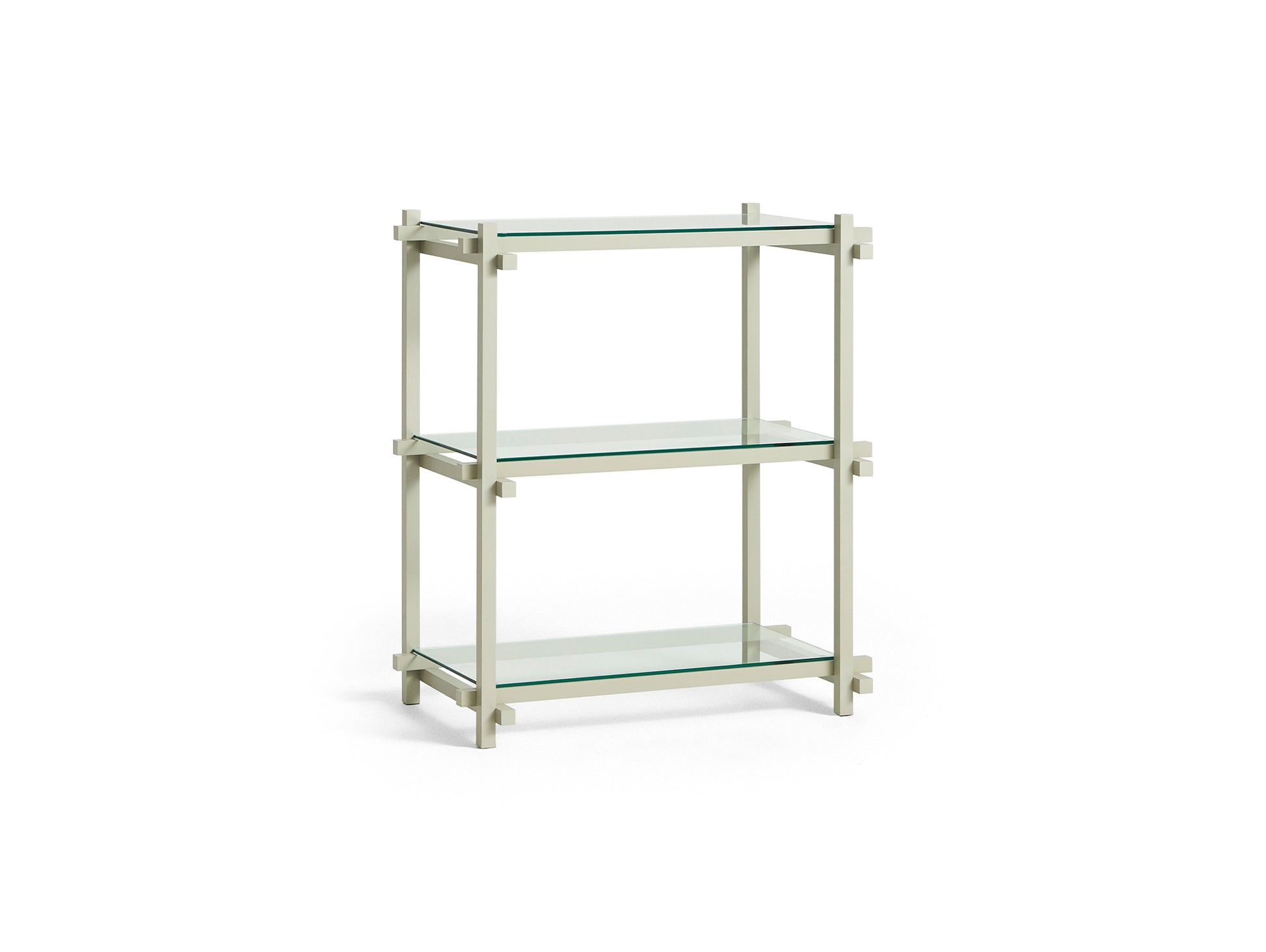 Woody Shelves by HAY - Woody column low / Frame: Smokey Grey Beech / Shelf: Clear Glass