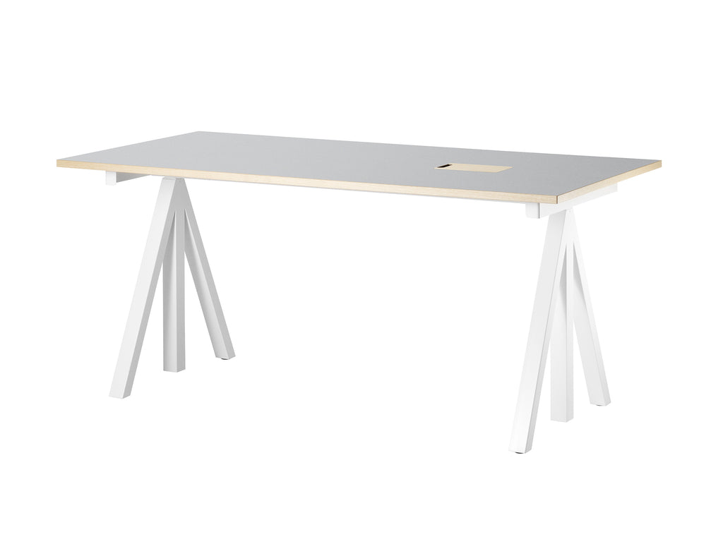 String Work Desk by String - 160 x 78 / White Frame /Light Grey Linoleum MDF Desktop