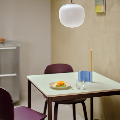 Base Table by Muuto - 70x70 / Light Green Laminate / Plywood Top with Brown Red Legs
