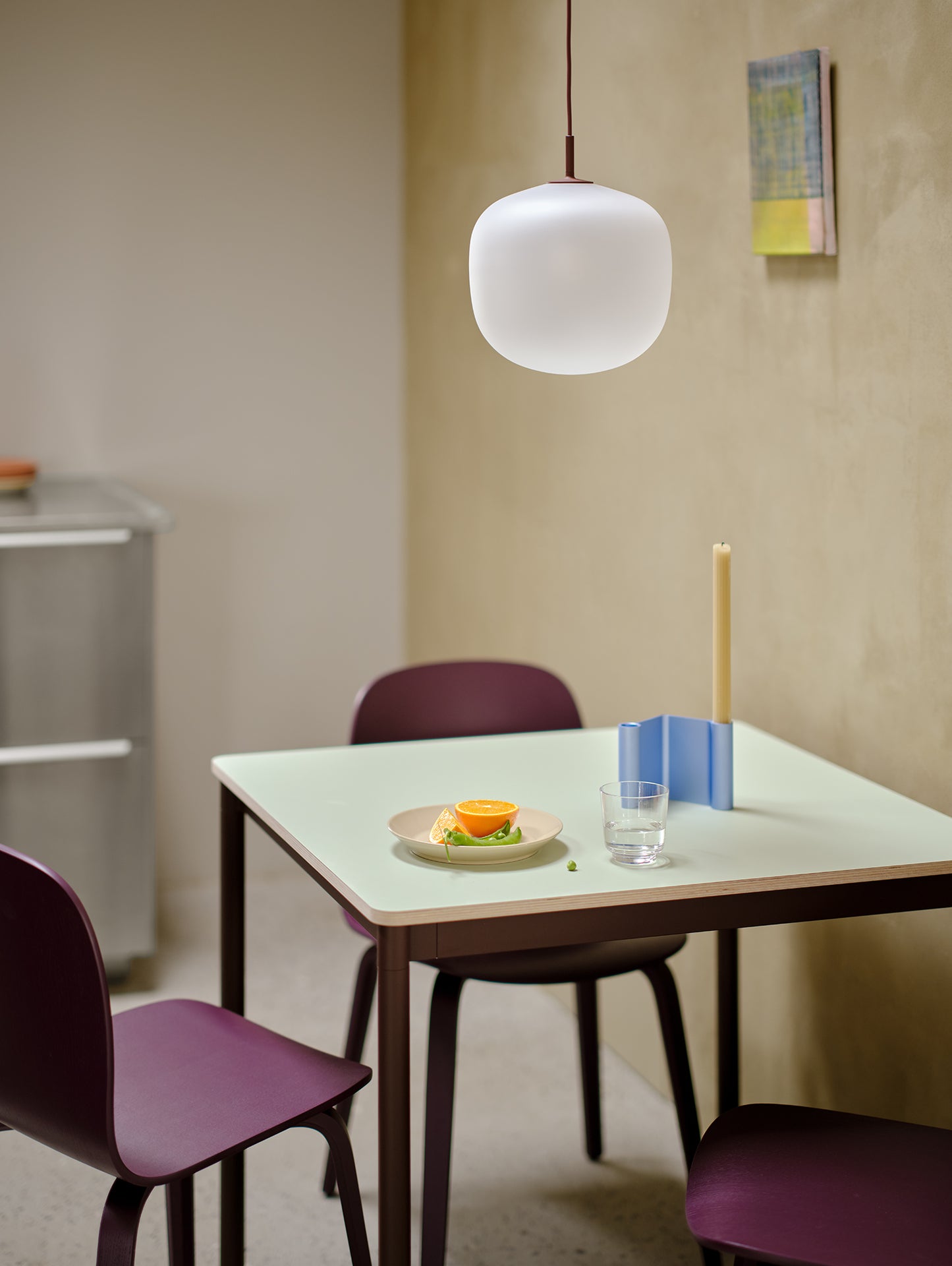 Base Table by Muuto - 70x70 / Light Green Laminate / Plywood Top with Brown Red Legs