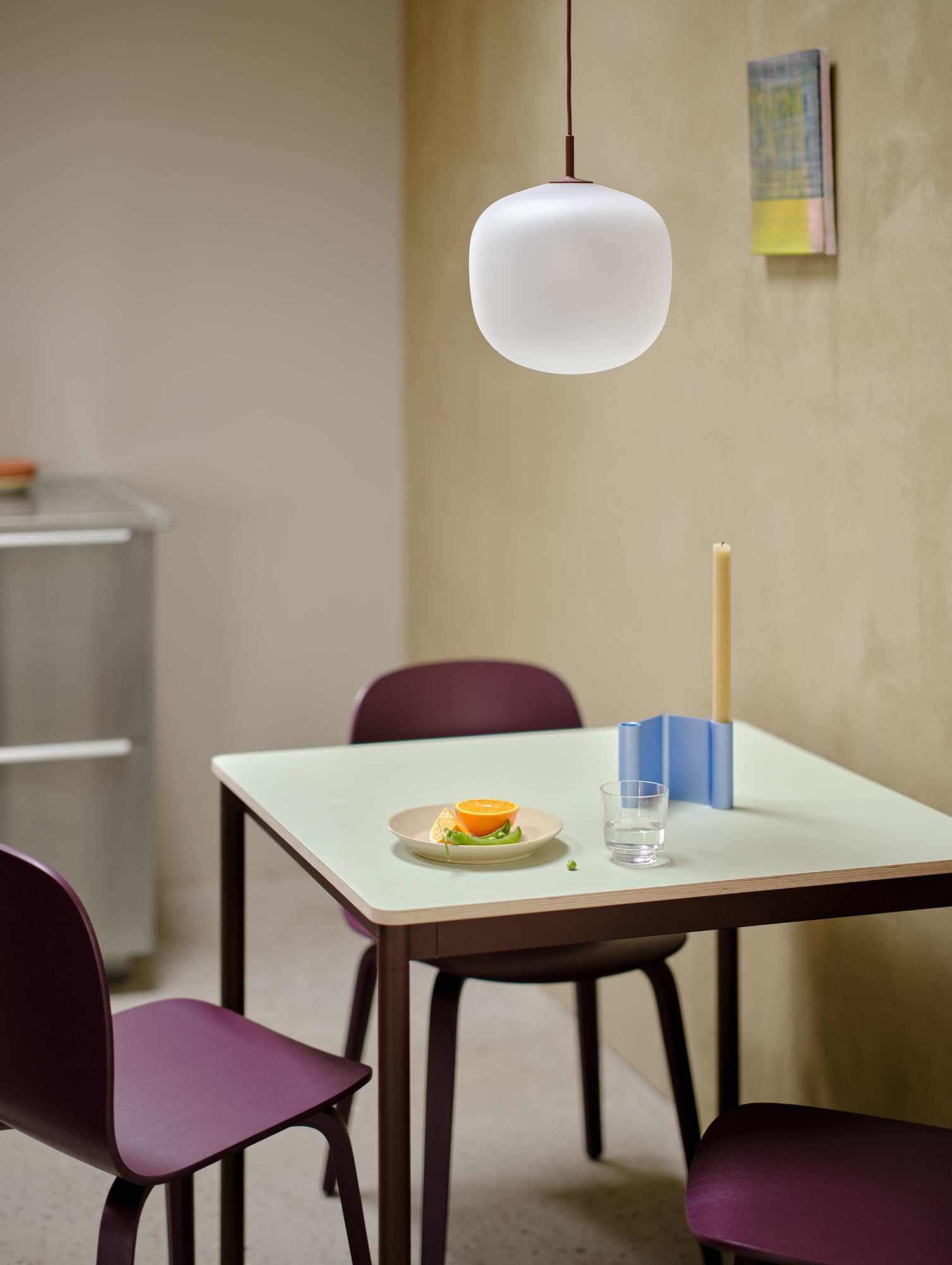 Base Table by Muuto - 70x70 / Light Green Laminate / Plywood Top with Brown Red Legs