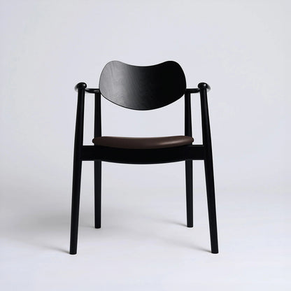 Regatta Chair Seat Upholstered by Ro Collection - Black Lacquered Beech / Exclusive Chocolate Brown Leather