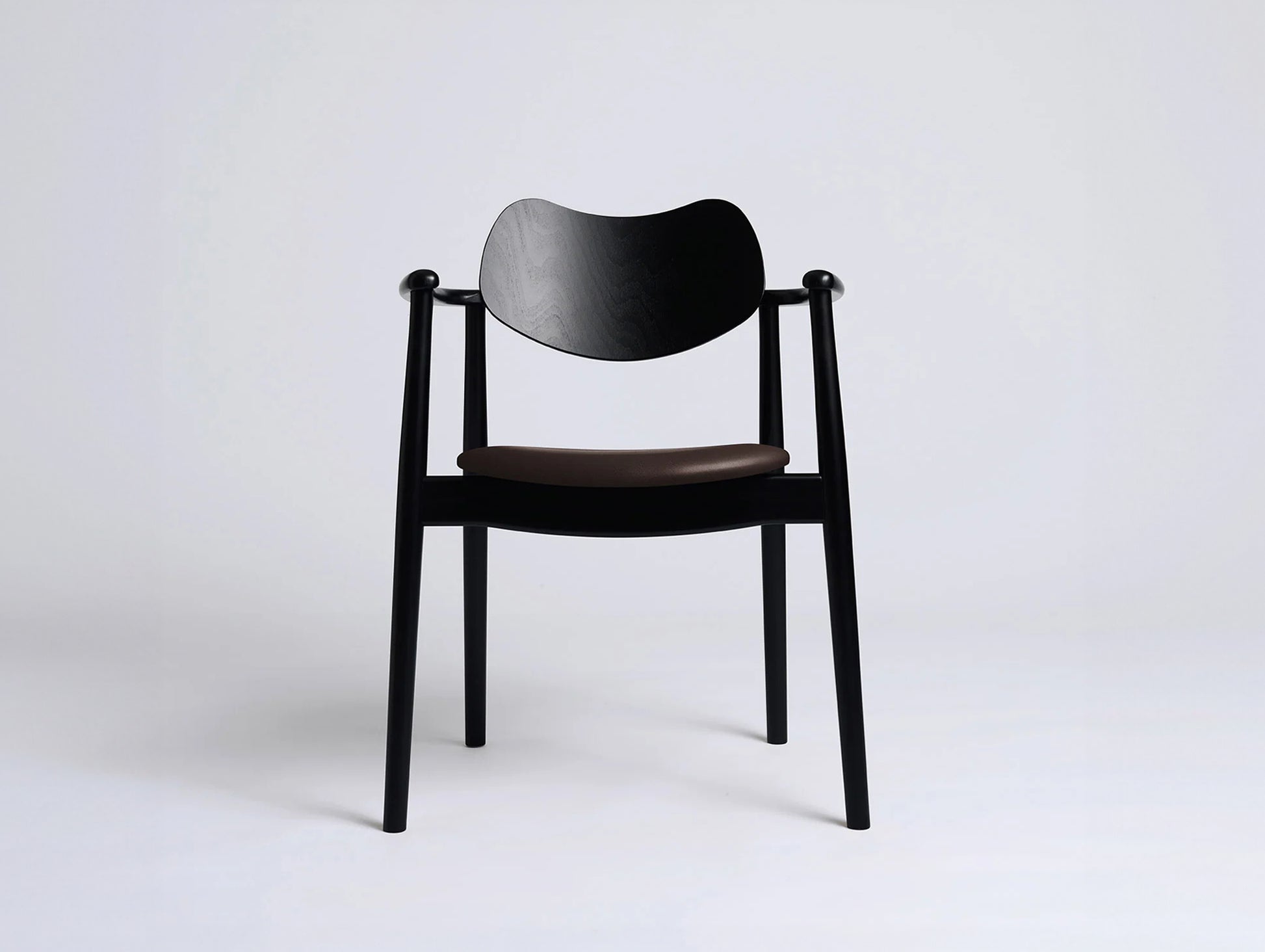 Regatta Chair Seat Upholstered by Ro Collection - Black Lacquered Beech / Exclusive Chocolate Brown Leather