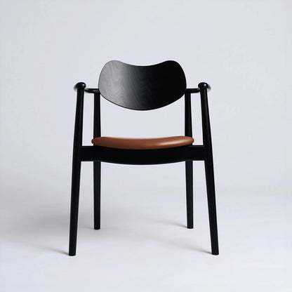 Regatta Chair Seat Upholstered by Ro Collection - Black Lacquered Beech / Supreme Cognac Leather